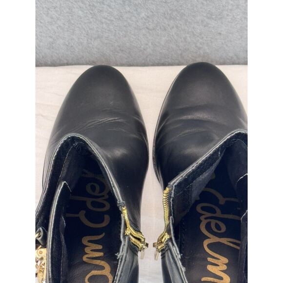 Sam Edelman Women's Peter Black Leather zip up Ankle Boots Gold Buckle Size 8m - Picture 7 of 8